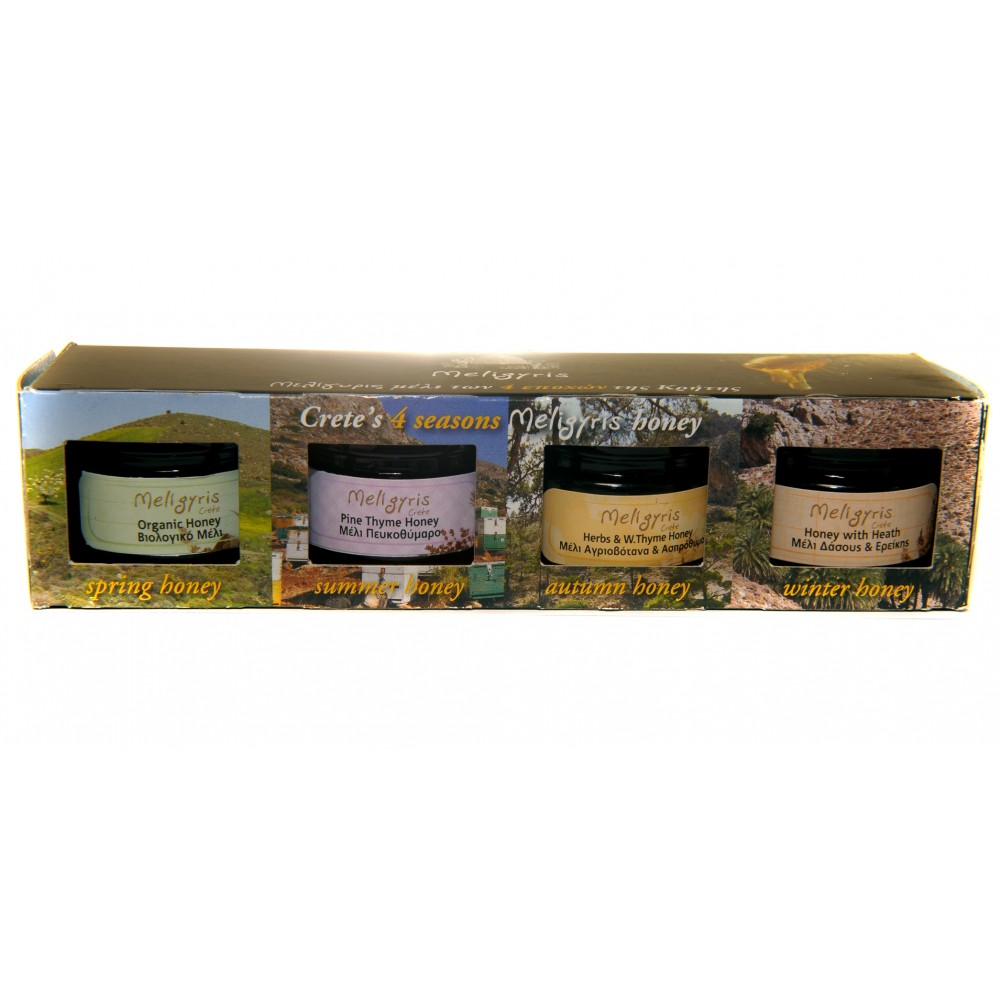 4 seasons honey (4 X 40g glass jars)  Vassilakis Estate selections