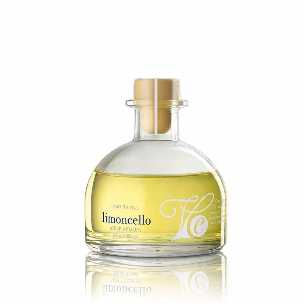Limoncello 200ml glass bottle - Distilled grape spirit drink with lemon Vassilakis Estate Brands
