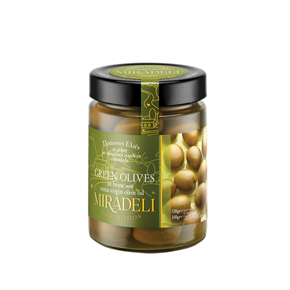 Green olives in brine (jaar) 320gr Vassilakis Estate selections