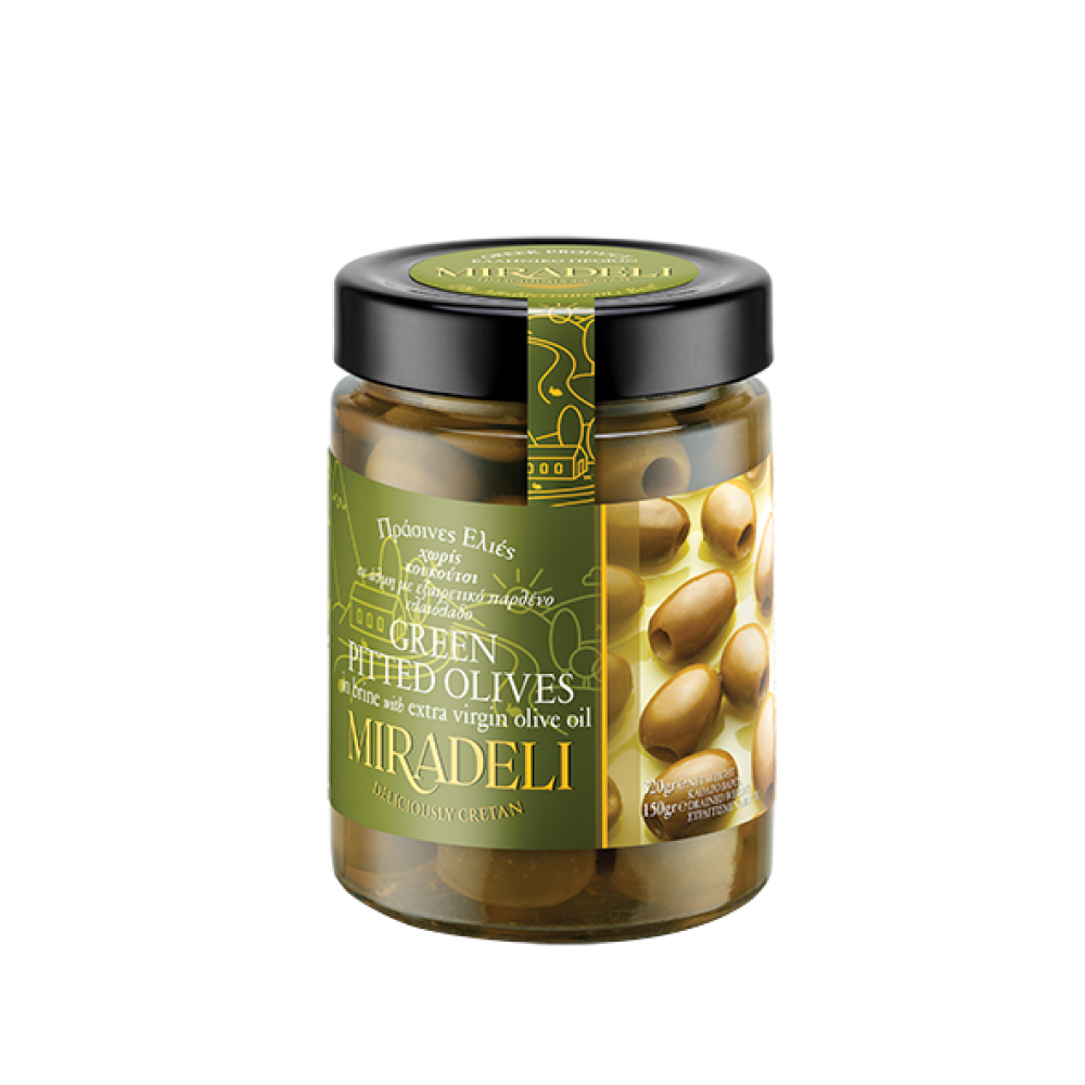 Green pitted olives in brine (jar) 320gr Vassilakis Estate selections